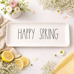 Rae Dunn Happy Spring Large Rectangular Serving Tray 14x7 Farmhouse Decor